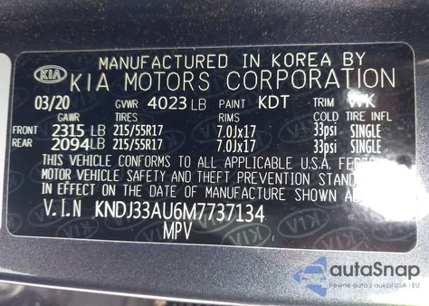 2021 Kia Soul Ex z USA, uszkodzony, nr VIN KNDJ33AU6M7737134